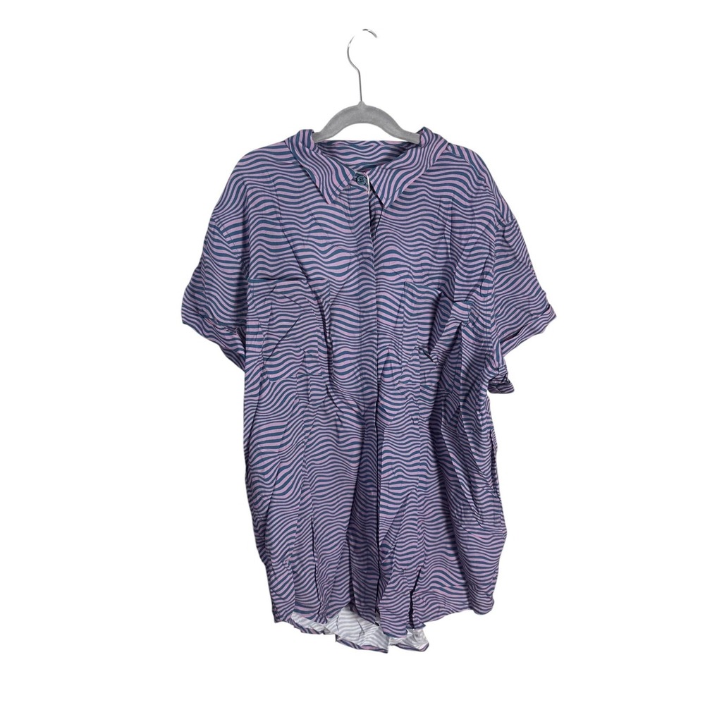 Wildfang Wavy Geometric Button Up‎ Shirt Pink Teal Print Womens Size Medium NWT